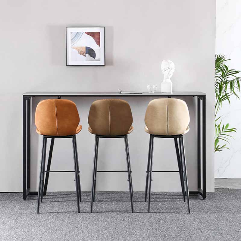 Taburetes industriales de cuero para mostrador, taburetes de bar con respaldo bajo de metal negro con reposapiés