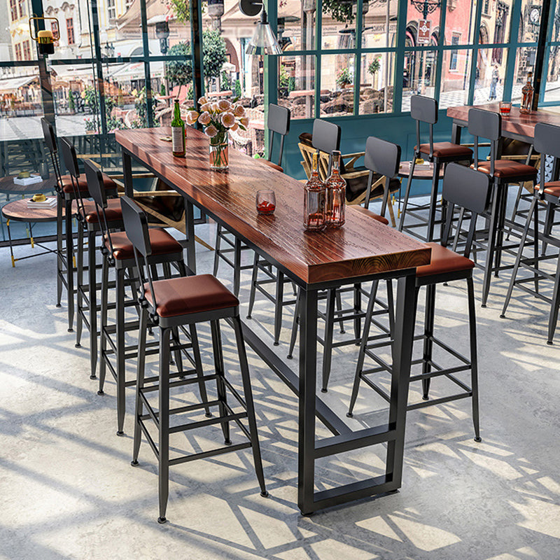 Rectangle Brown Indoor Event and Cocktail Table Trestle Wood Bar Height Pub Table