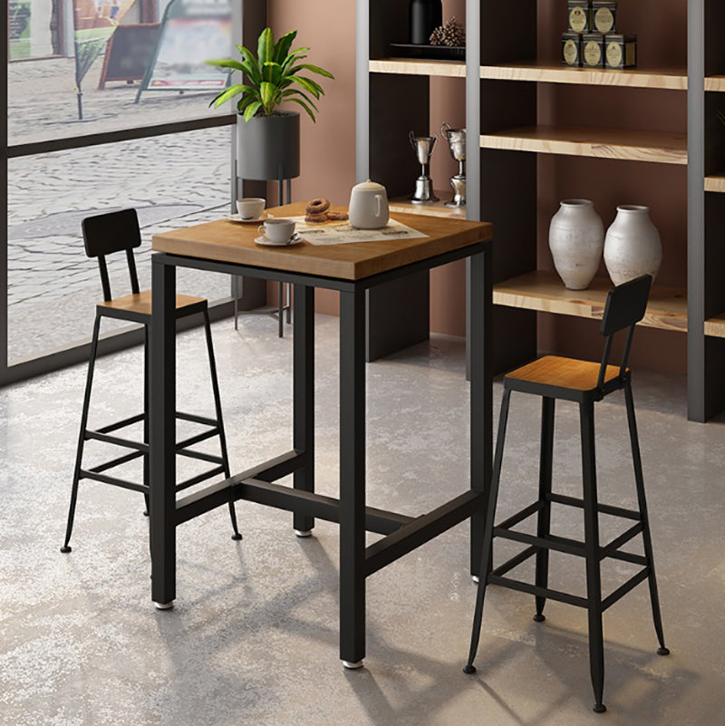 Industrial Wood Indoor Pub Bar Table Black Iron Bar Dining Table with 4-Prong Pedestal