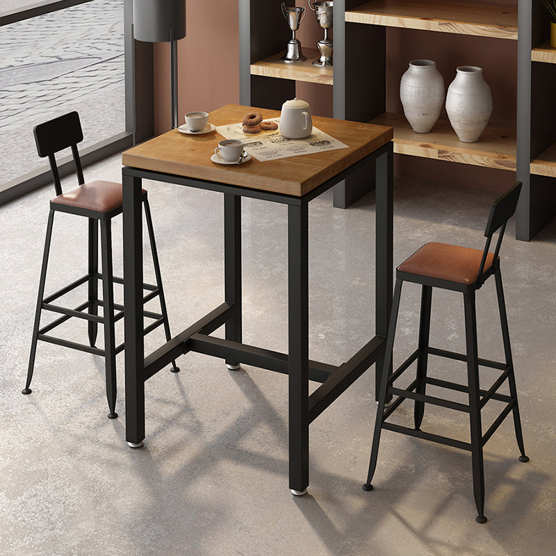 Industrial Wood Indoor Pub Bar Table Black Iron Bar Dining Table with 4-Prong Pedestal