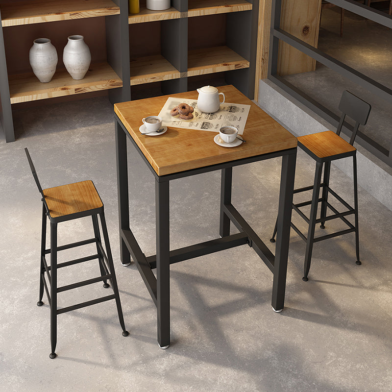 Industrial Wood Indoor Pub Bar Table Black Iron Bar Dining Table with 4-Prong Pedestal