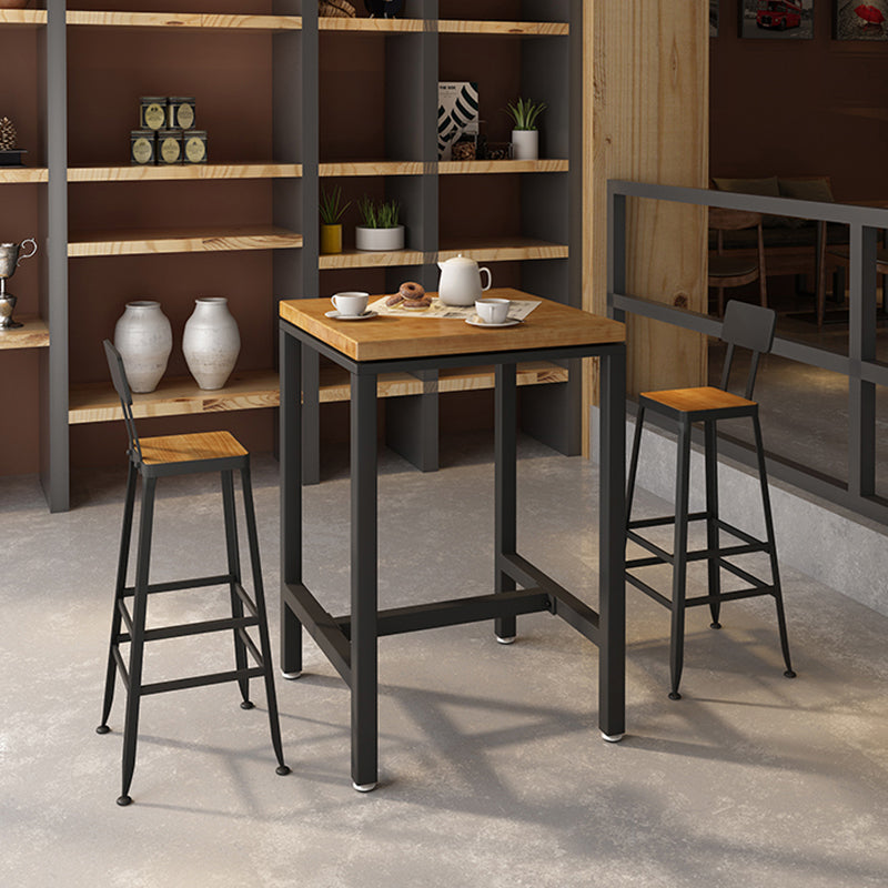 Industrial Wood Indoor Pub Bar Table Black Iron Bar Dining Table with 4-Prong Pedestal