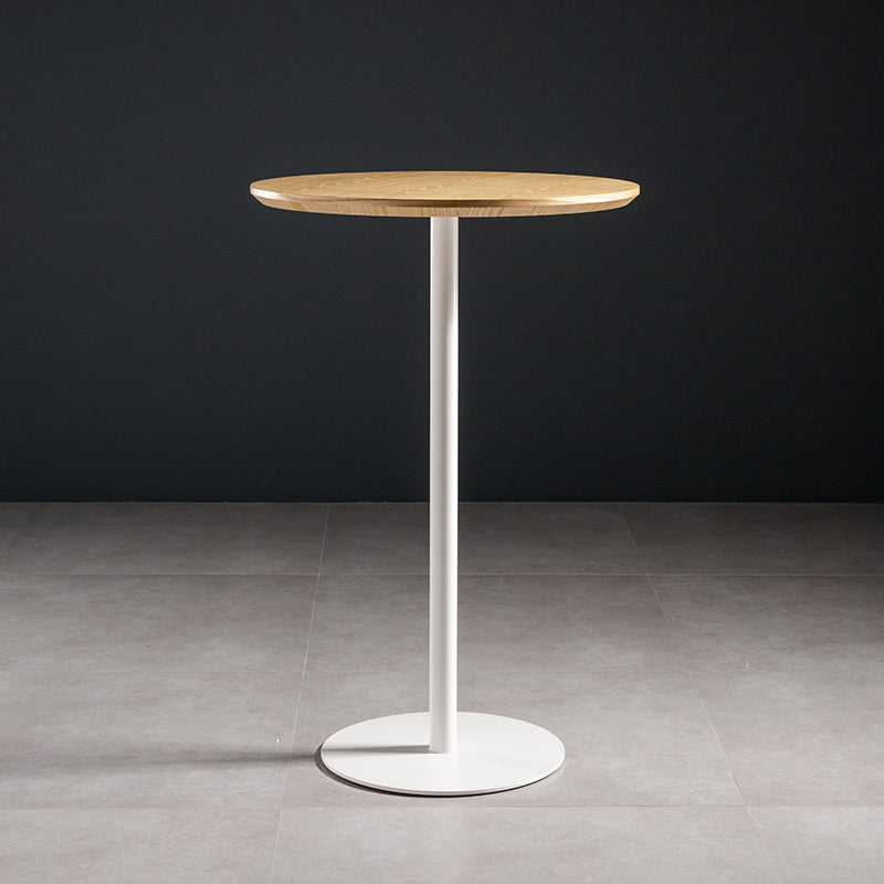 Industrial Round Wood Indoor Pub Bar Table Steel Single Pedestal Bar Dining Table