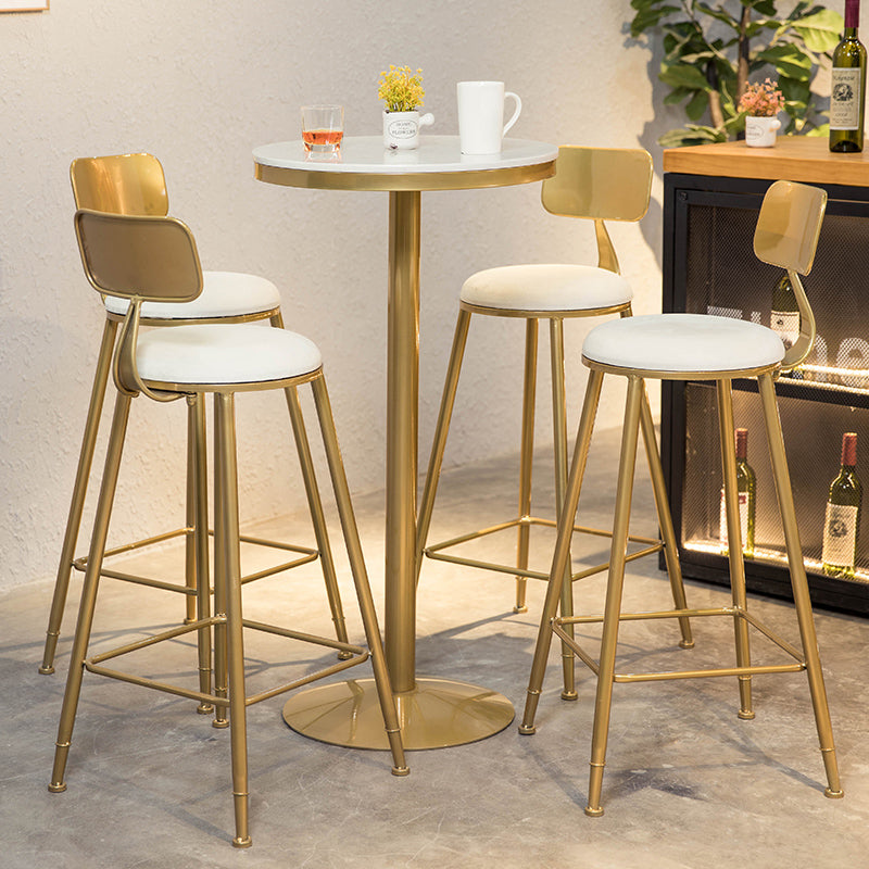 Glam Faux Marble Bistro Table Indoor Gold Steel Bar Dining Table with Single Pedestal