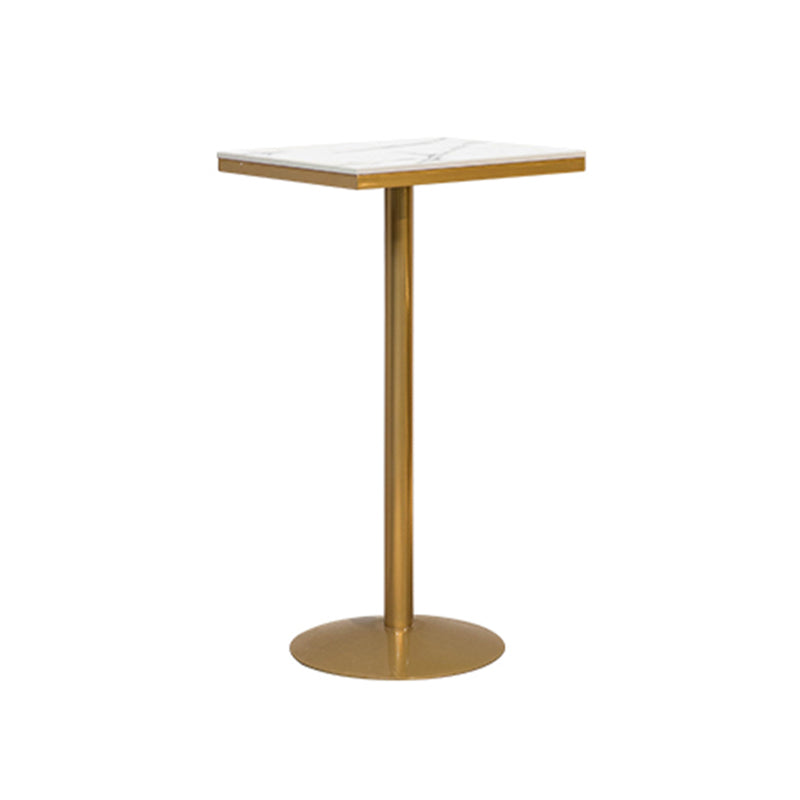 Glam Faux Marble Bistro Table Indoor Gold Steel Bar Dining Table with Single Pedestal