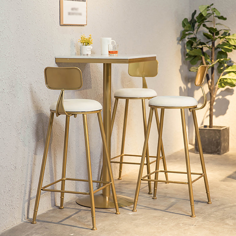 Glam Faux Marble Bistro Table Indoor Gold Steel Bar Dining Table with Single Pedestal