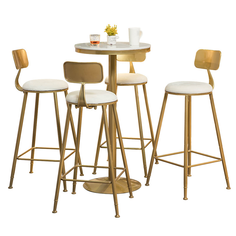 Glam Faux Marble Bistro Table Indoor Gold Steel Bar Dining Table with Single Pedestal
