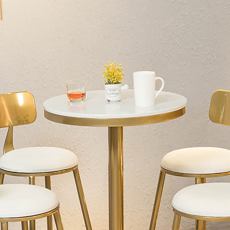 Glam Faux Marble Bistro Table Indoor Gold Steel Bar Dining Table with Single Pedestal
