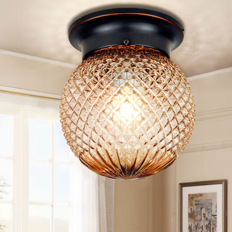 Glass Shade Ceiling Mounted Lamp Fixture Traditional Aisle Close to Ceiling Light in Black