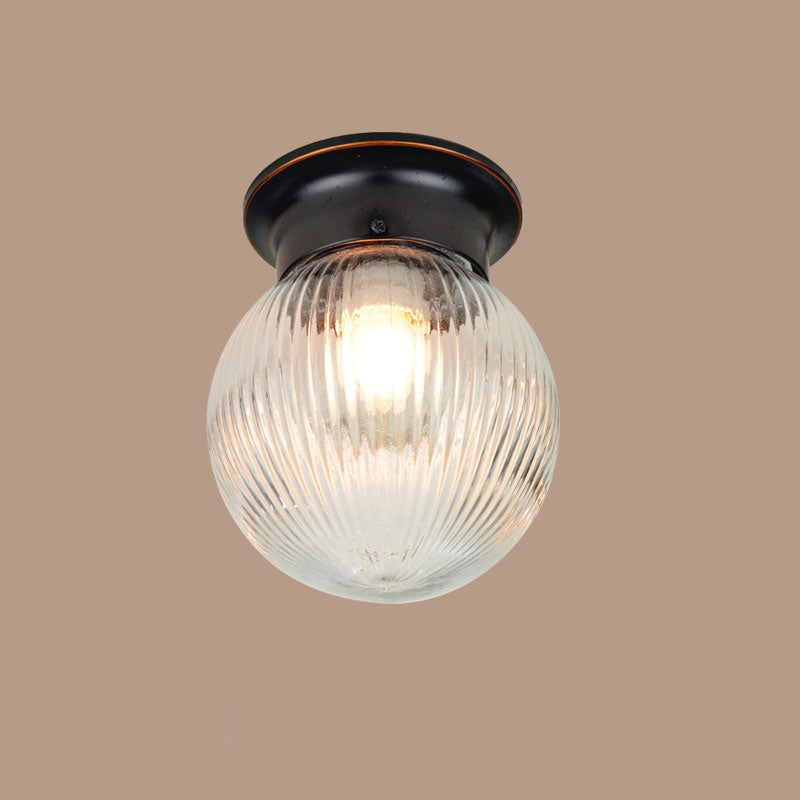 Glass Shade Ceiling Mounted Lamp Fixture Traditional Aisle Close to Ceiling Light in Black