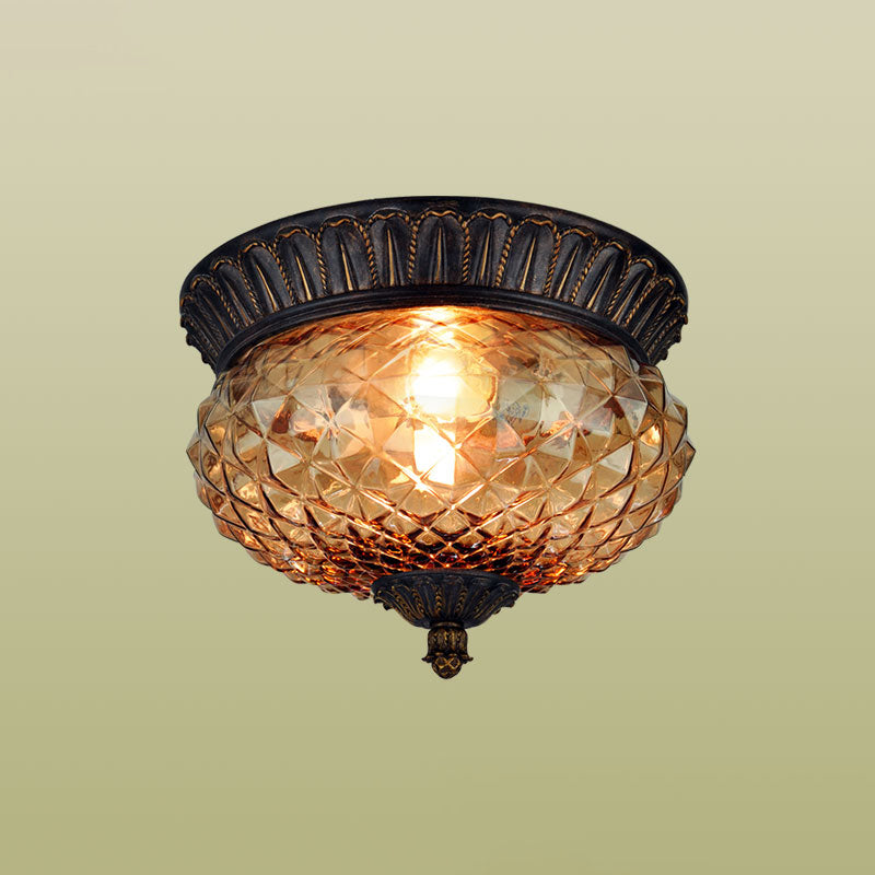 Glass Shade Ceiling Mounted Lamp Fixture Traditional Aisle Close to Ceiling Light in Black