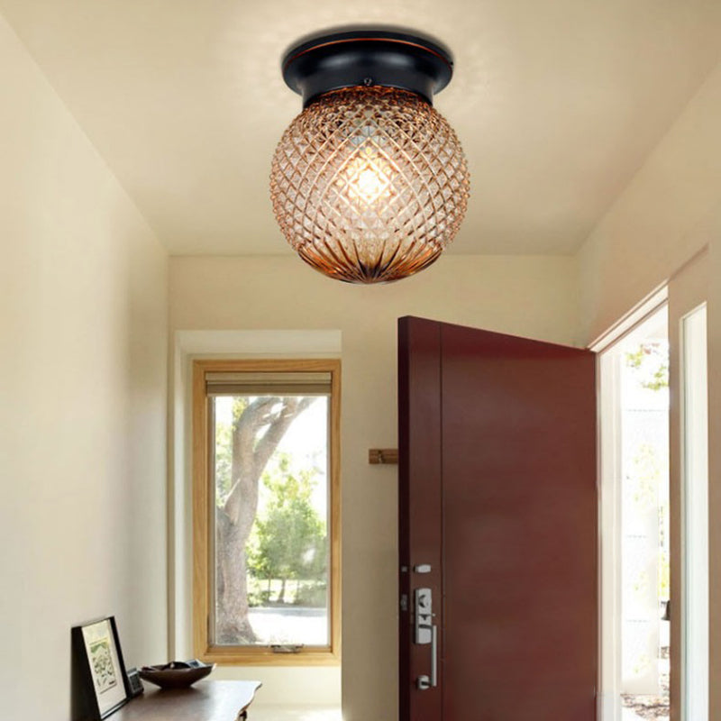 Glass Shade Ceiling Mounted Lamp Fixture Traditional Aisle Close to Ceiling Light in Black