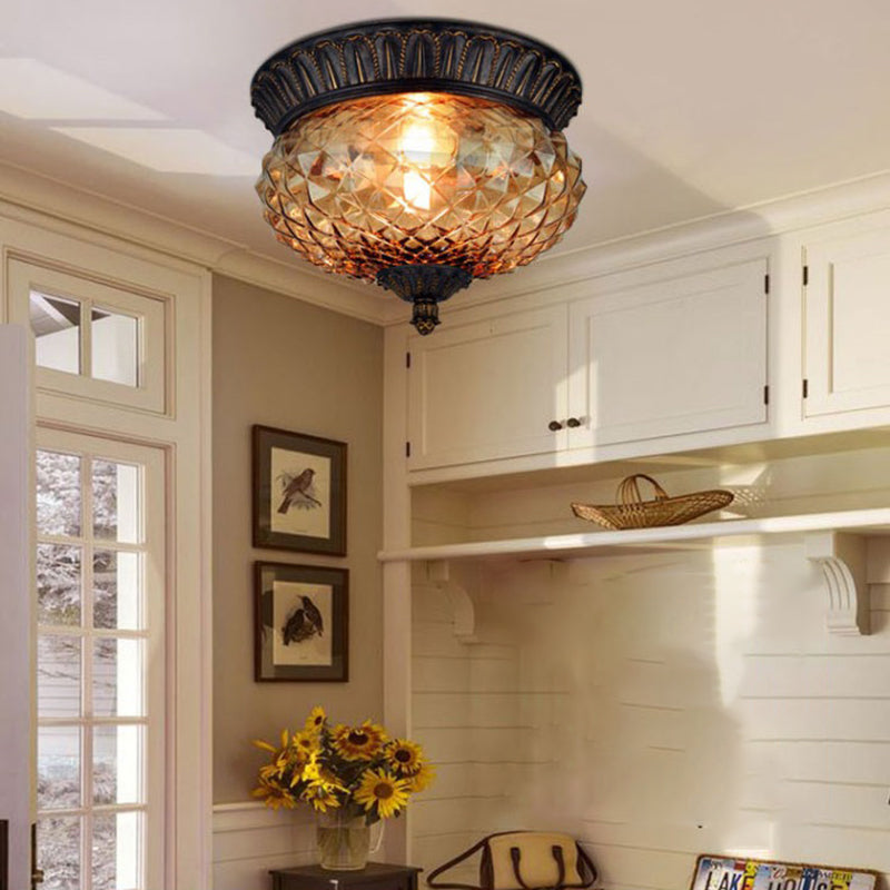 Glass Shade Ceiling Mounted Lamp Fixture Traditional Aisle Close to Ceiling Light in Black