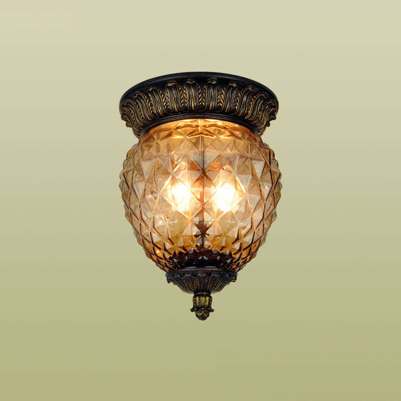 Glass Shade Ceiling Mounted Lamp Fixture Traditional Aisle Close to Ceiling Light in Black