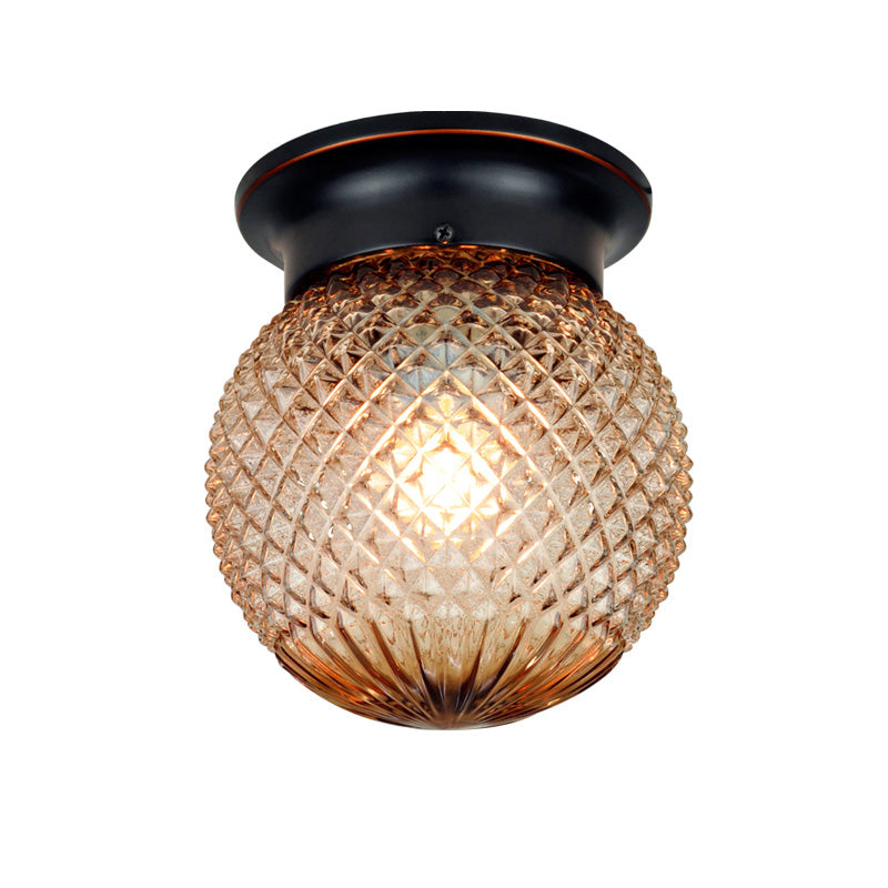 Glass Shade Ceiling Mounted Lamp Fixture Traditional Aisle Close to Ceiling Light in Black