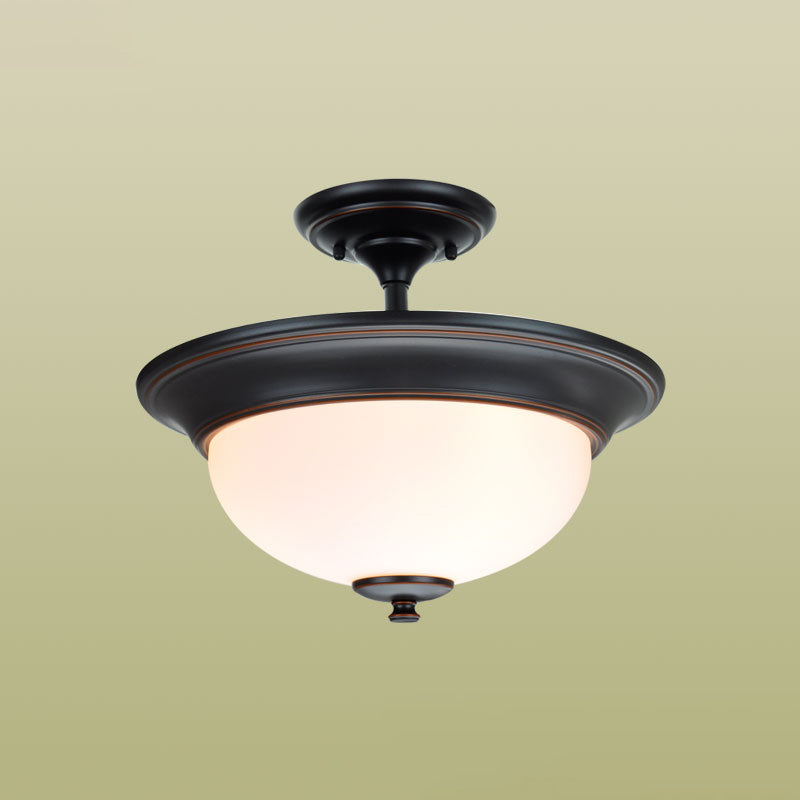 Glass Shade Ceiling Mounted Lamp Fixture Traditional Aisle Close to Ceiling Light in Black