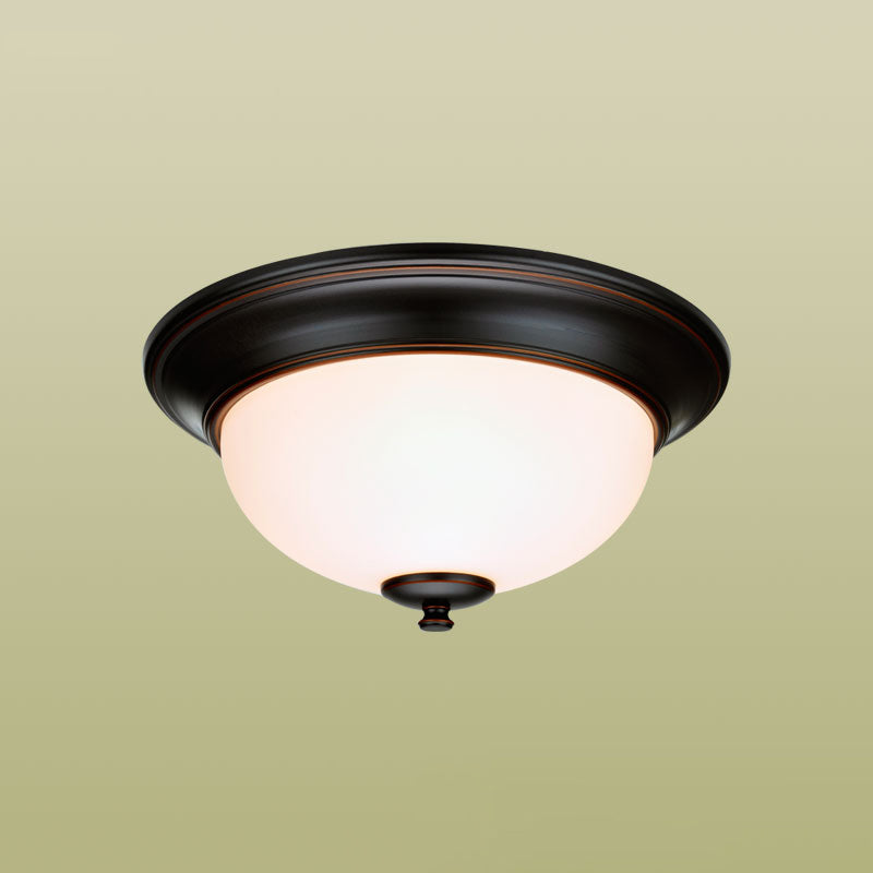 Glass Shade Ceiling Mounted Lamp Fixture Traditional Aisle Close to Ceiling Light in Black