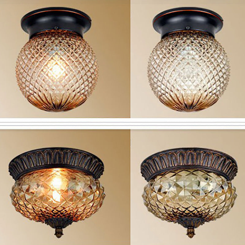 Glass Shade Ceiling Mounted Lamp Fixture Traditional Aisle Close to Ceiling Light in Black