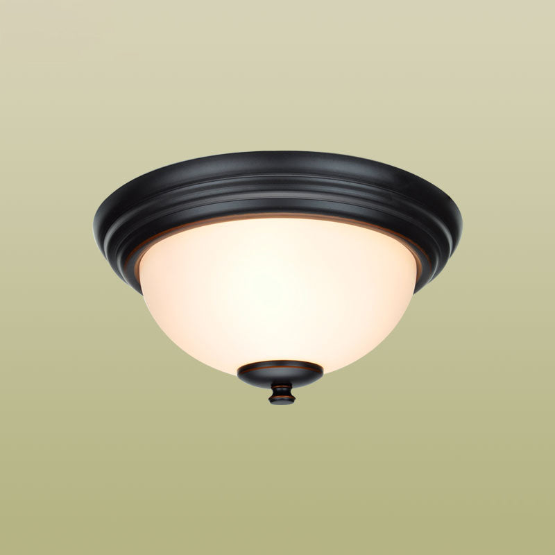 Glass Shade Ceiling Mounted Lamp Fixture Traditional Aisle Close to Ceiling Light in Black