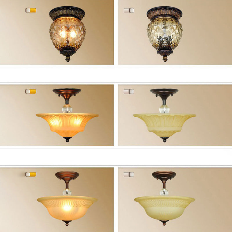 Glass Shade Ceiling Mounted Lamp Fixture Traditional Aisle Close to Ceiling Light in Black