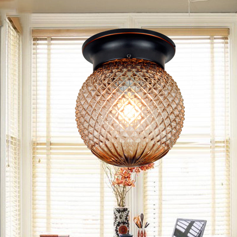 Glass Shade Ceiling Mounted Lamp Fixture Traditional Aisle Close to Ceiling Light in Black