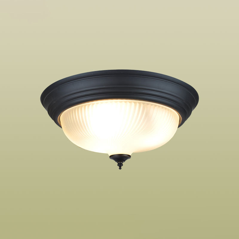 Glass Shade Ceiling Mounted Lamp Fixture Traditional Aisle Close to Ceiling Light in Black