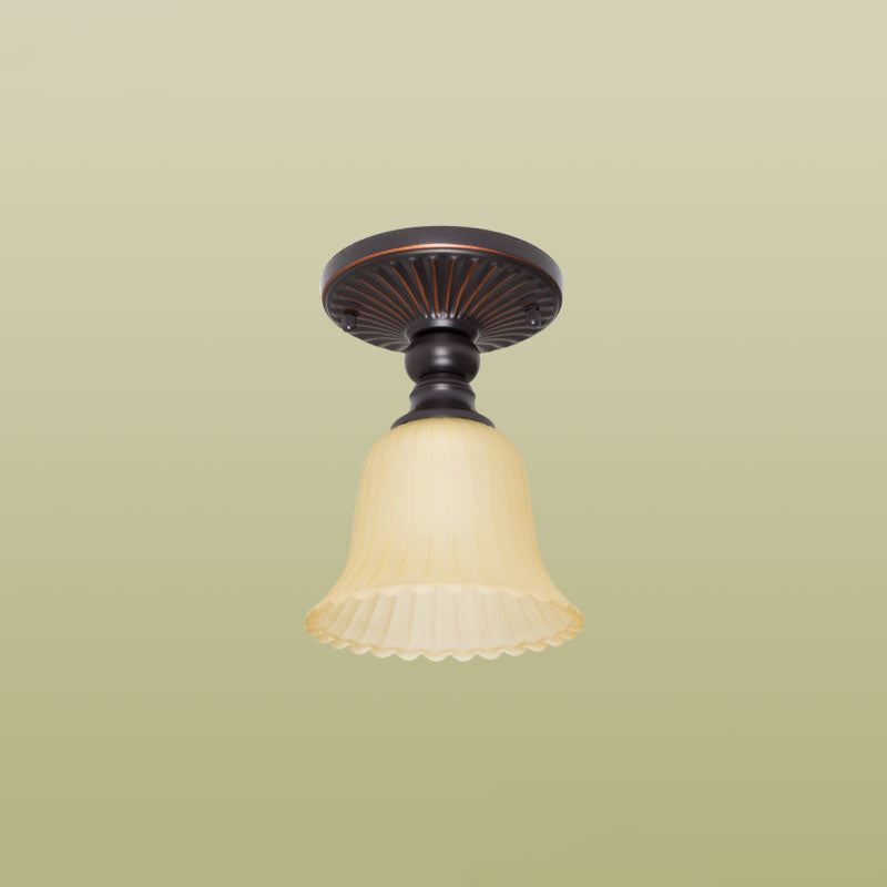 Glass Shade Ceiling Mounted Lamp Fixture Traditional Aisle Close to Ceiling Light in Black