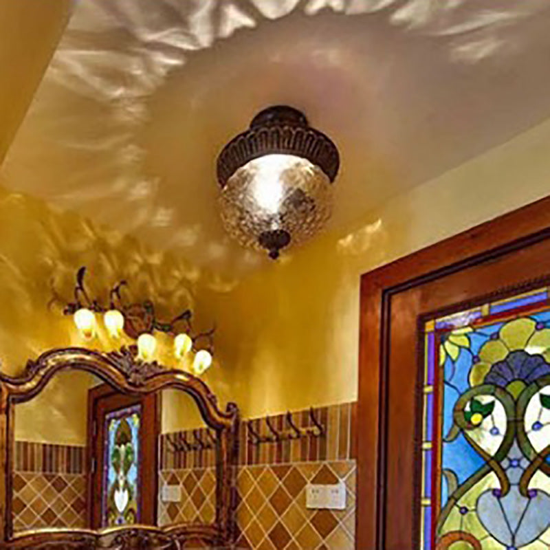 Glass Shade Ceiling Mounted Lamp Fixture Traditional Aisle Close to Ceiling Light in Black