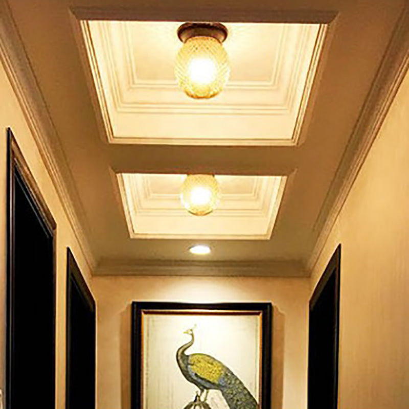 Glass Shade Ceiling Mounted Lamp Fixture Traditional Aisle Close to Ceiling Light in Black