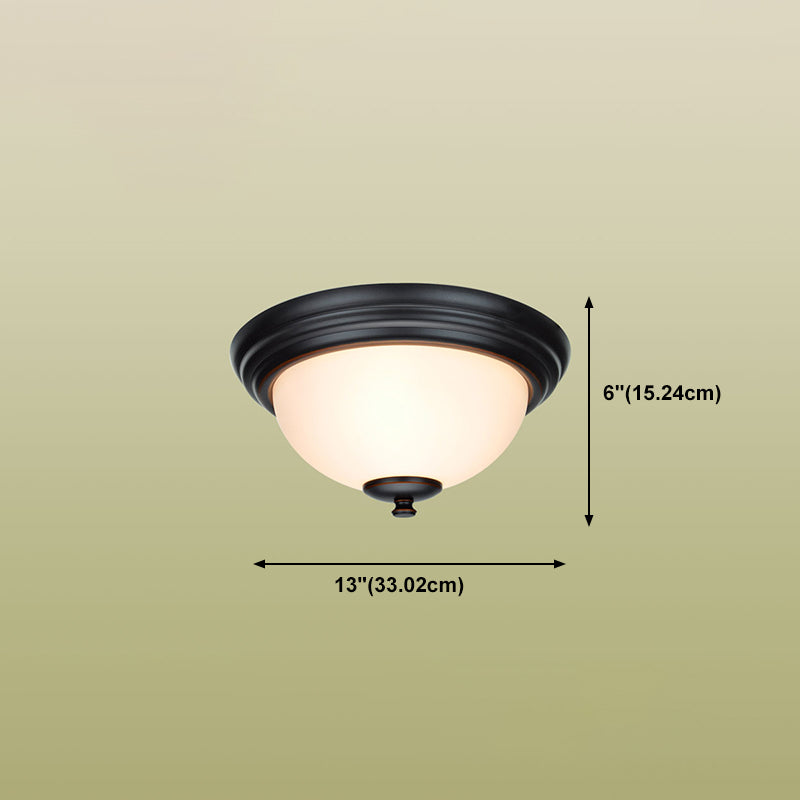 Glass Shade Ceiling Mounted Lamp Fixture Traditional Aisle Close to Ceiling Light in Black