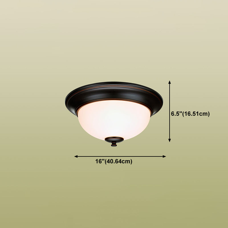 Glass Shade Ceiling Mounted Lamp Fixture Traditional Aisle Close to Ceiling Light in Black