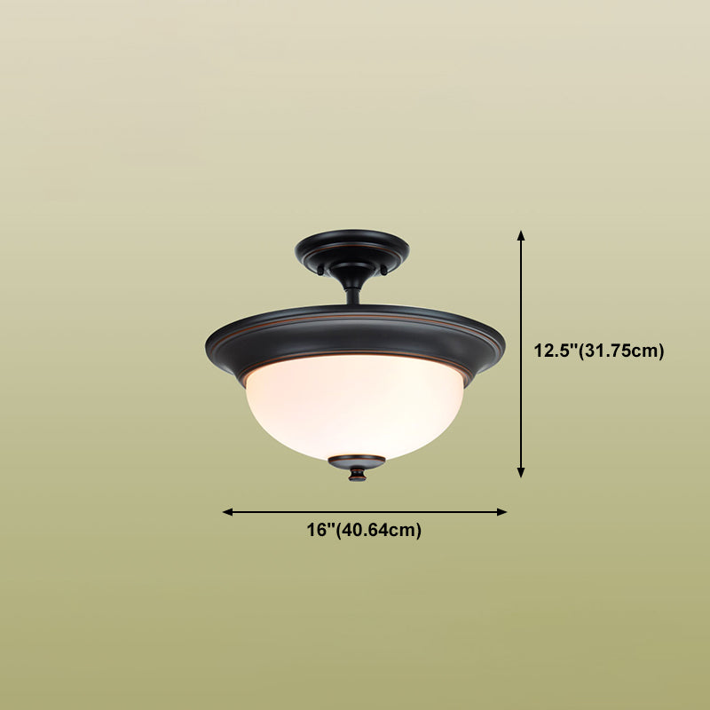Glass Shade Ceiling Mounted Lamp Fixture Traditional Aisle Close to Ceiling Light in Black