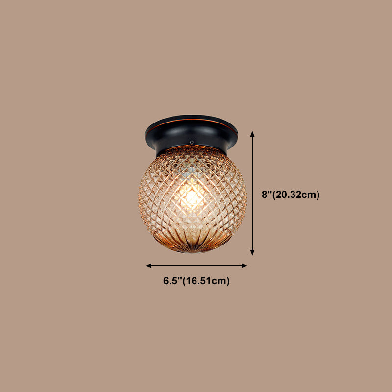 Glass Shade Ceiling Mounted Lamp Fixture Traditional Aisle Close to Ceiling Light in Black