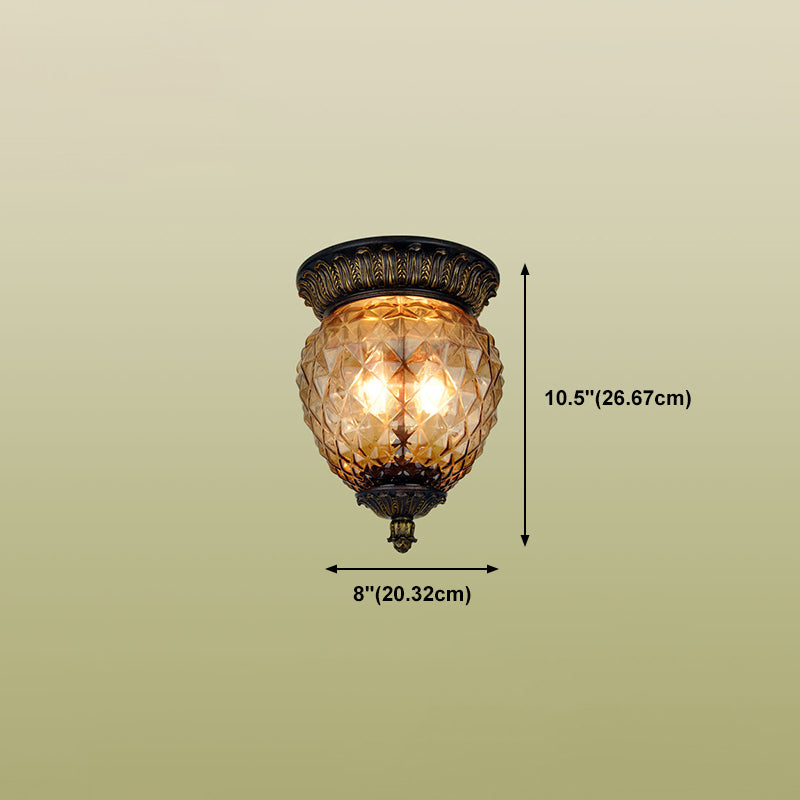 Glass Shade Ceiling Mounted Lamp Fixture Traditional Aisle Close to Ceiling Light in Black