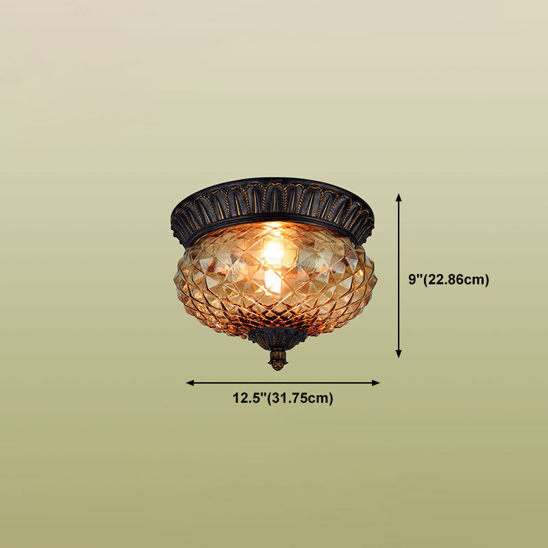 Glass Shade Ceiling Mounted Lamp Fixture Traditional Aisle Close to Ceiling Light in Black