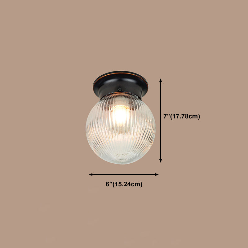 Glass Shade Ceiling Mounted Lamp Fixture Traditional Aisle Close to Ceiling Light in Black