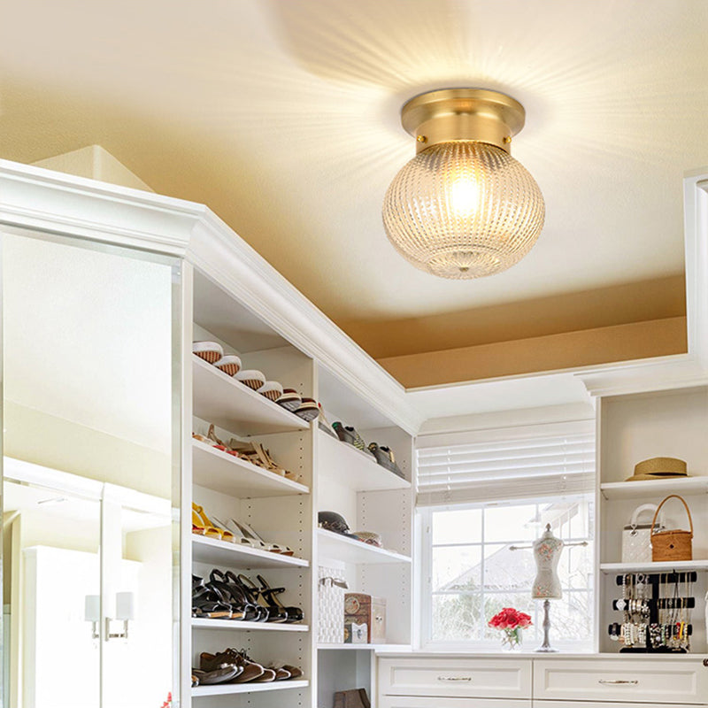 Glass Shade Ceiling Lamp Simplistic Aisle Brass Ceiling Mounted Light