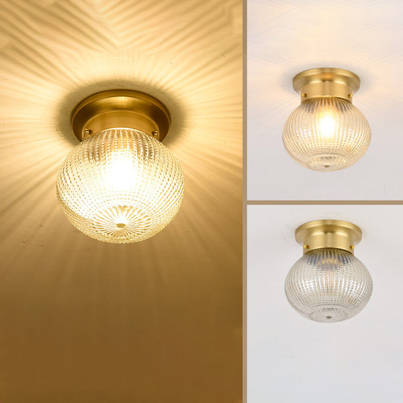Glass Shade Ceiling Lamp Simplistic Aisle Brass Ceiling Mounted Light
