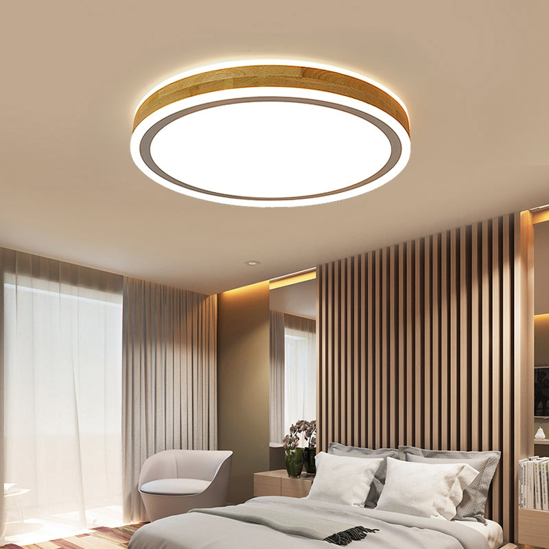 Modern LED Ceiling Light Wooden Round Flush Mount Ceiling Lighting Fixture