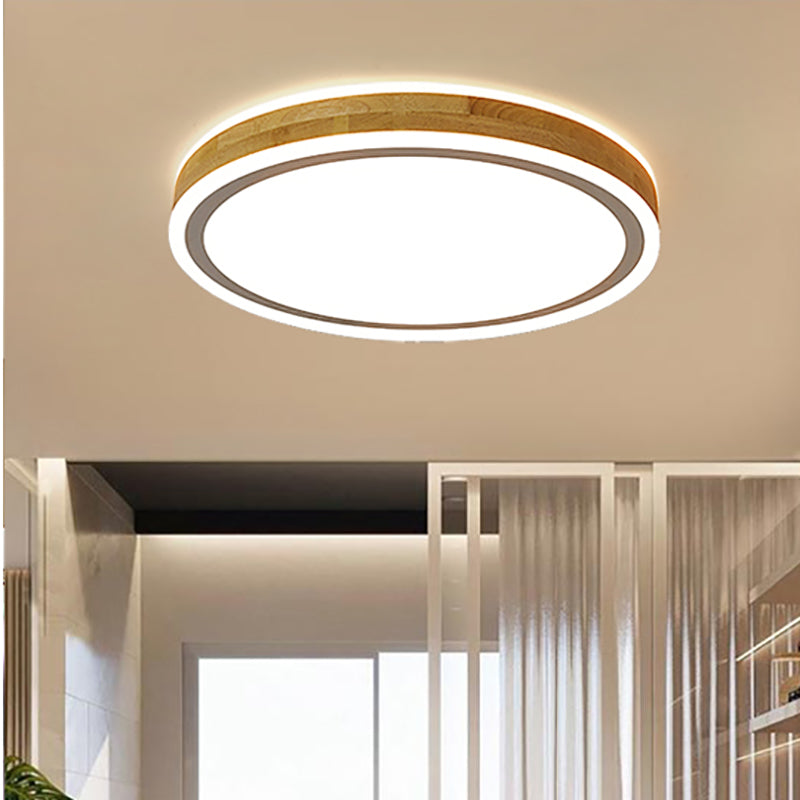 Modern LED Ceiling Light Wooden Round Flush Mount Ceiling Lighting Fixture