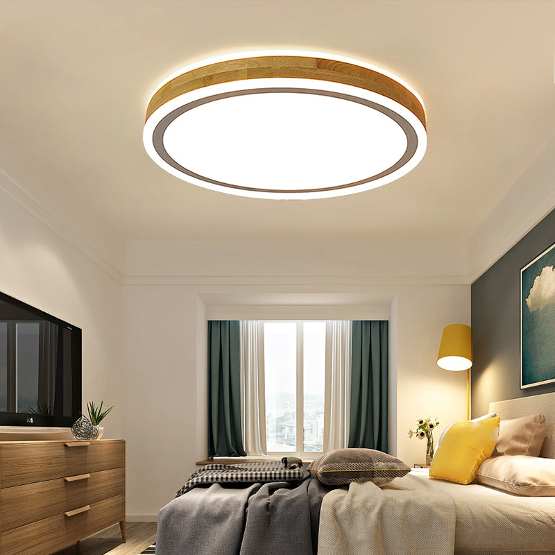 Modern LED Ceiling Light Wooden Round Flush Mount Ceiling Lighting Fixture