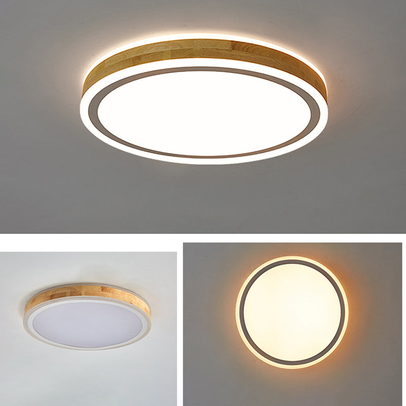 Modern LED Ceiling Light Wooden Round Flush Mount Ceiling Lighting Fixture