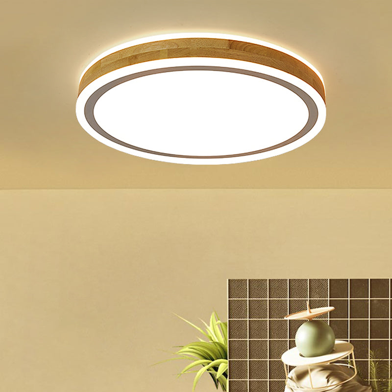 Modern LED Ceiling Light Wooden Round Flush Mount Ceiling Lighting Fixture