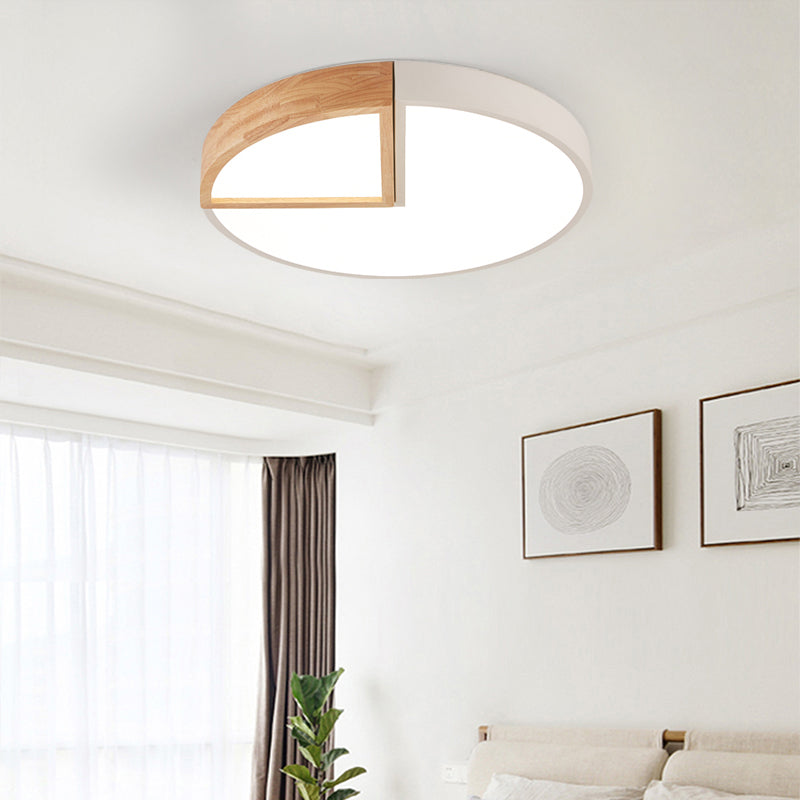 Round Wooden Ceiling Mounted Lights LED Flush Mount Ceiling Lighting for Bedroom