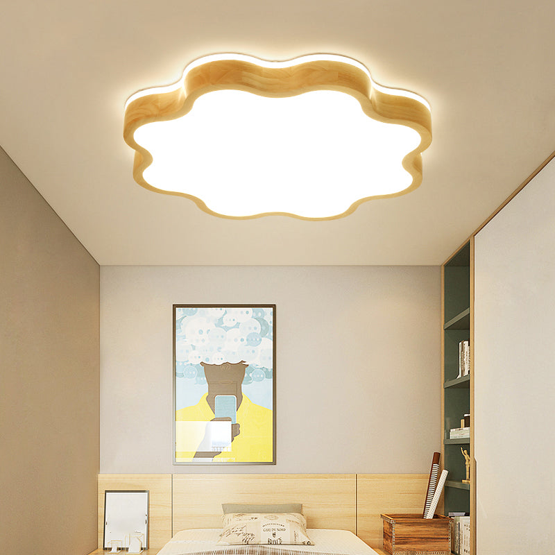 Wooden Flush Mounted Ceiling Lights LED Wave Shape Flush Mount Lighting