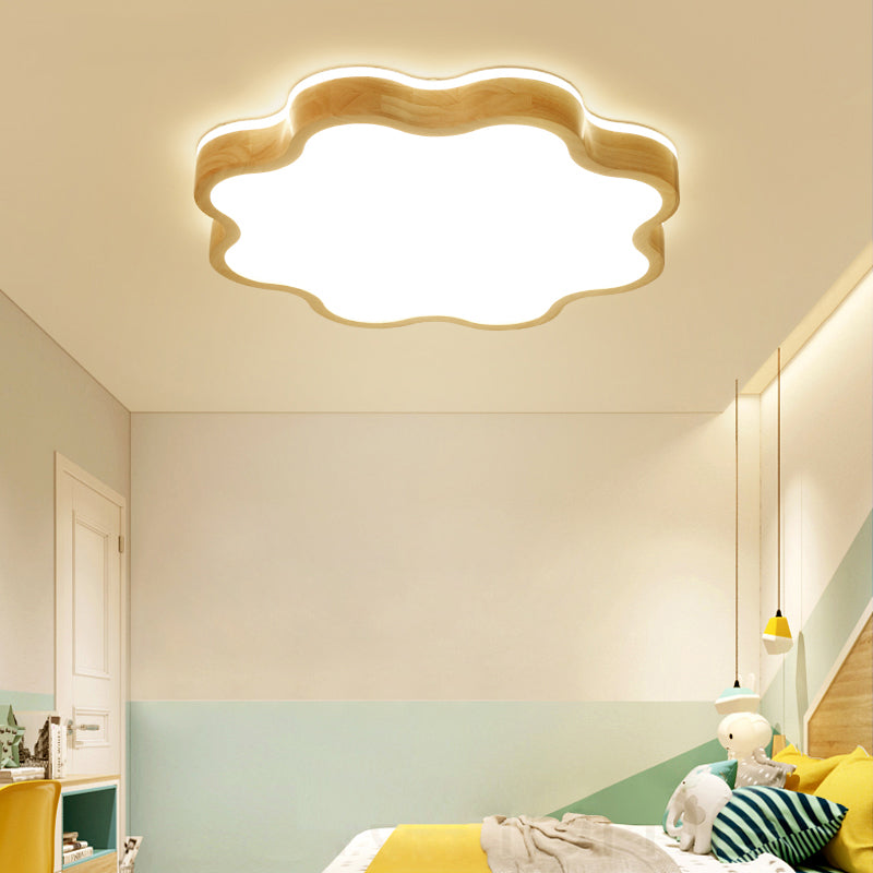 Wooden Flush Mounted Ceiling Lights LED Wave Shape Flush Mount Lighting