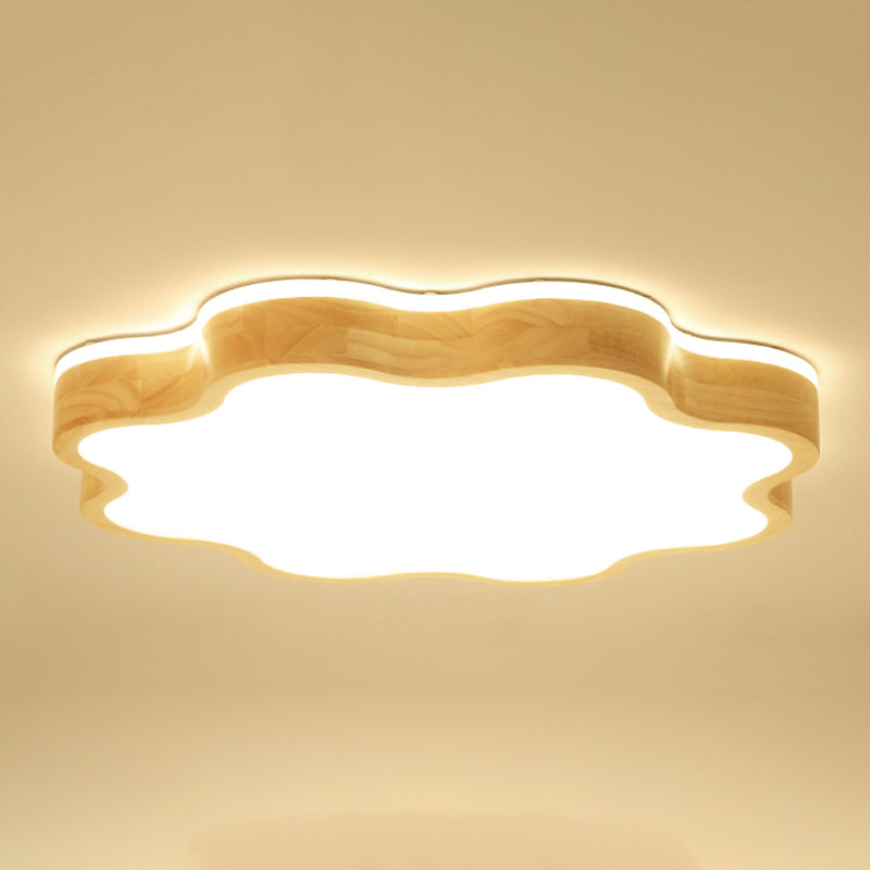 Wooden Flush Mounted Ceiling Lights LED Wave Shape Flush Mount Lighting
