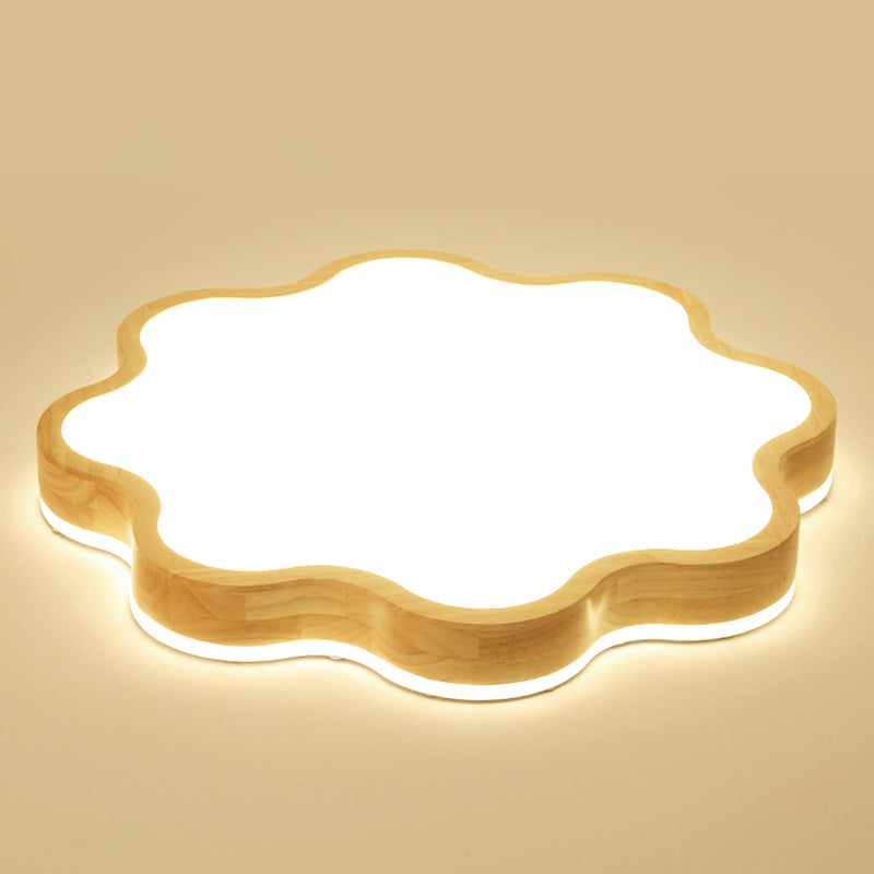 Wooden Flush Mounted Ceiling Lights LED Wave Shape Flush Mount Lighting