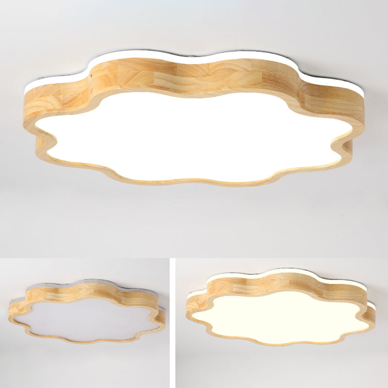 Wooden Flush Mounted Ceiling Lights LED Wave Shape Flush Mount Lighting