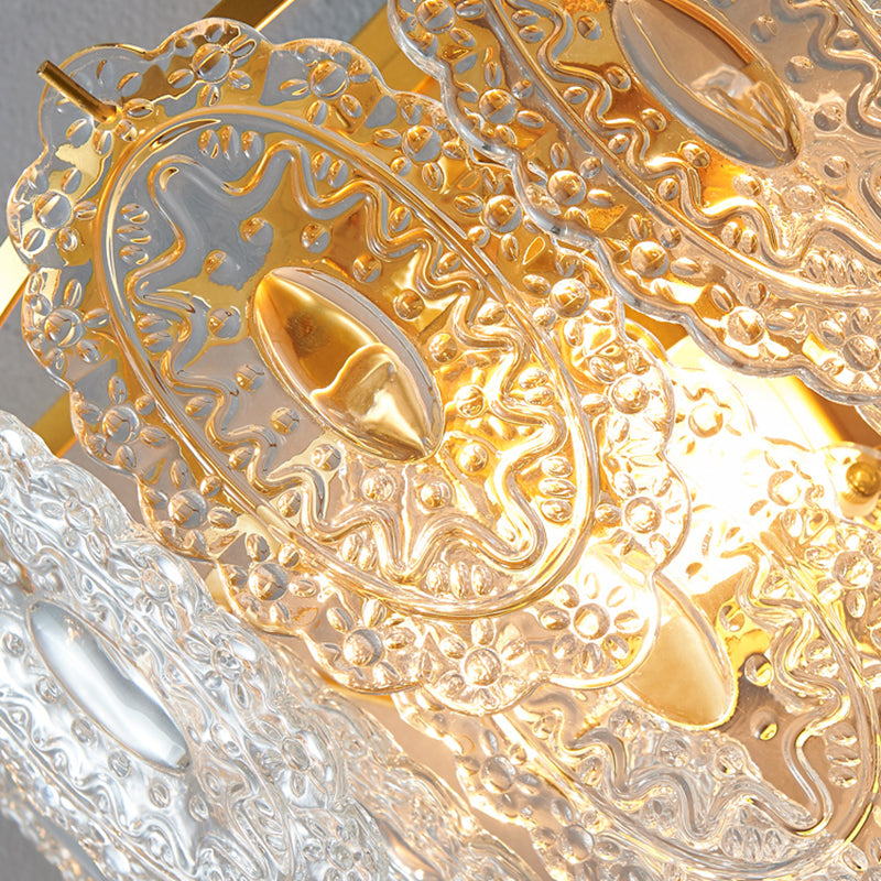 Drum Semi Flush Mount Lamp Glass Minimalist Style Ceiling Mount Light in Gold for Bedroom